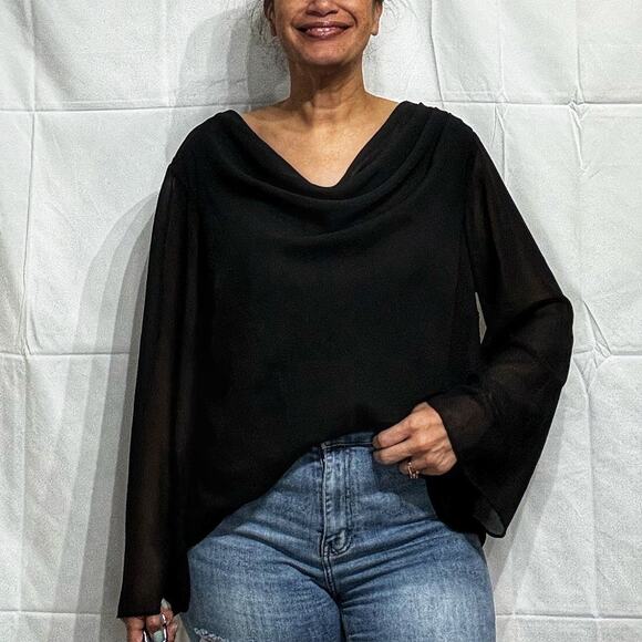 Dana Kay Black Cowl Neck Flowy Evening Blouse Sz 18W - Picture 1 of 11